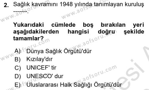 Hijyen ve Sanitasyon Dersi 2020 - 2021 Yılı Yaz Okulu Sınavı 2. Soru