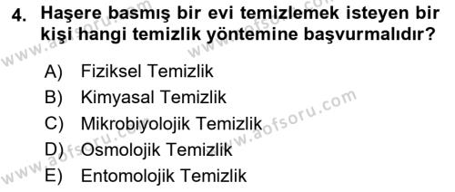 Hijyen ve Sanitasyon Dersi 2020 - 2021 Yılı Yaz Okulu Sınavı 4. Soru