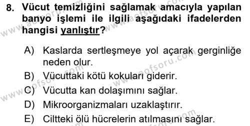 Hijyen ve Sanitasyon Dersi 2020 - 2021 Yılı Yaz Okulu Sınavı 8. Soru