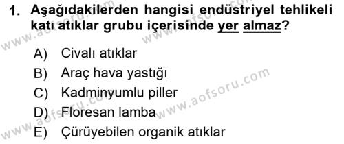 Hijyen ve Sanitasyon Dersi 2021 - 2022 Yılı (Vize) Ara Sınavı 1. Soru