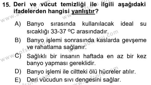 Hijyen ve Sanitasyon Dersi 2021 - 2022 Yılı (Vize) Ara Sınavı 15. Soru