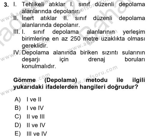 Hijyen ve Sanitasyon Dersi 2021 - 2022 Yılı (Vize) Ara Sınavı 3. Soru