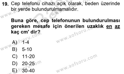 Hijyen ve Sanitasyon Dersi 2021 - 2022 Yılı (Final) Dönem Sonu Sınavı 19. Soru