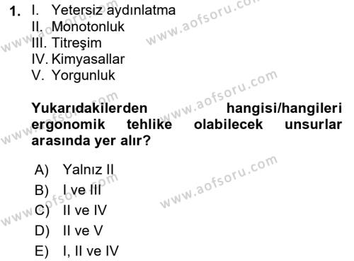 Hijyen ve Sanitasyon Dersi 2021 - 2022 Yılı Yaz Okulu Sınavı 1. Soru