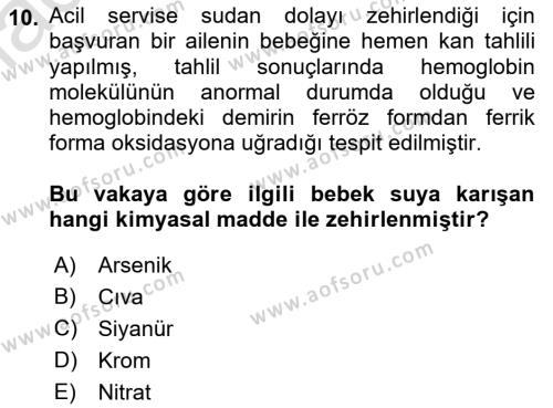 Hijyen ve Sanitasyon Dersi 2021 - 2022 Yılı Yaz Okulu Sınavı 10. Soru