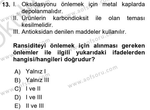 Hijyen ve Sanitasyon Dersi 2021 - 2022 Yılı Yaz Okulu Sınavı 13. Soru