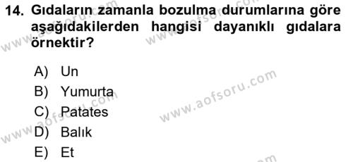 Hijyen ve Sanitasyon Dersi 2021 - 2022 Yılı Yaz Okulu Sınavı 14. Soru