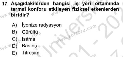 Hijyen ve Sanitasyon Dersi 2021 - 2022 Yılı Yaz Okulu Sınavı 17. Soru