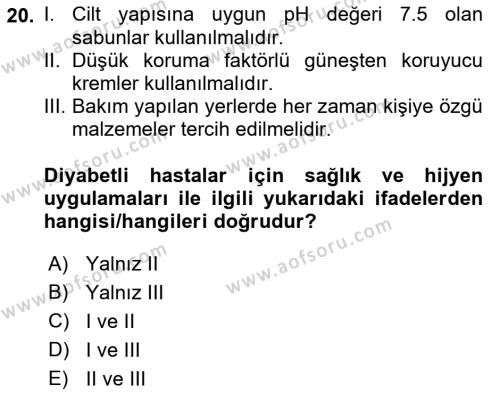 Hijyen ve Sanitasyon Dersi 2021 - 2022 Yılı Yaz Okulu Sınavı 20. Soru