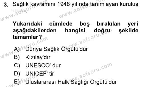 Hijyen ve Sanitasyon Dersi 2021 - 2022 Yılı Yaz Okulu Sınavı 3. Soru