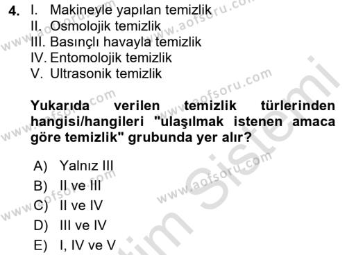 Hijyen ve Sanitasyon Dersi 2021 - 2022 Yılı Yaz Okulu Sınavı 4. Soru