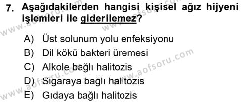 Hijyen ve Sanitasyon Dersi 2021 - 2022 Yılı Yaz Okulu Sınavı 7. Soru