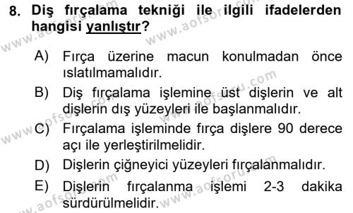 Hijyen ve Sanitasyon Dersi 2021 - 2022 Yılı Yaz Okulu Sınavı 8. Soru