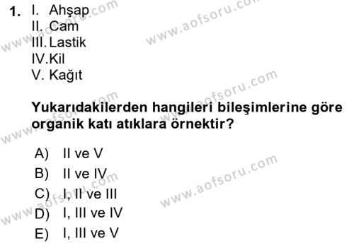 Hijyen ve Sanitasyon Dersi 2022 - 2023 Yılı Yaz Okulu Sınavı 1. Soru