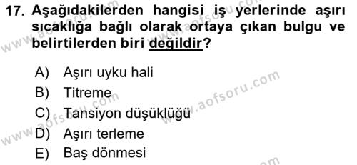 Hijyen ve Sanitasyon Dersi 2022 - 2023 Yılı Yaz Okulu Sınavı 17. Soru