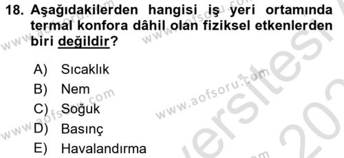 Hijyen ve Sanitasyon Dersi 2022 - 2023 Yılı Yaz Okulu Sınavı 18. Soru