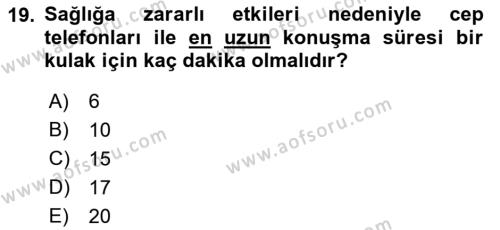 Hijyen ve Sanitasyon Dersi 2022 - 2023 Yılı Yaz Okulu Sınavı 19. Soru