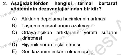 Hijyen ve Sanitasyon Dersi 2022 - 2023 Yılı Yaz Okulu Sınavı 2. Soru