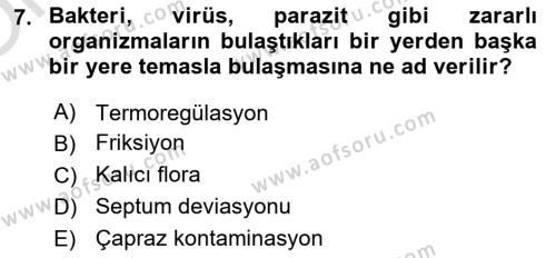 Hijyen ve Sanitasyon Dersi 2022 - 2023 Yılı Yaz Okulu Sınavı 7. Soru