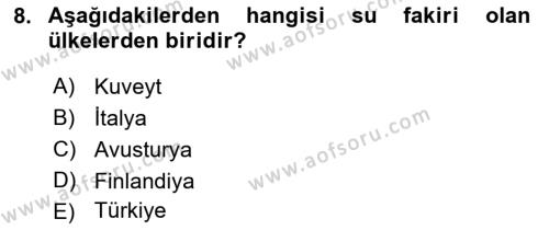 Hijyen ve Sanitasyon Dersi 2022 - 2023 Yılı Yaz Okulu Sınavı 8. Soru