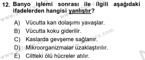 Hijyen ve Sanitasyon Dersi 2023 - 2024 Yılı (Vize) Ara Sınavı 12. Soru