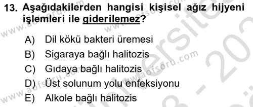 Hijyen ve Sanitasyon Dersi 2023 - 2024 Yılı (Vize) Ara Sınavı 13. Soru