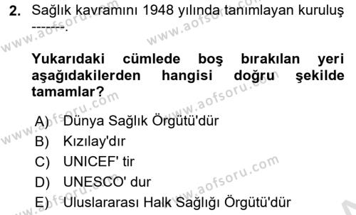 Hijyen ve Sanitasyon Dersi 2023 - 2024 Yılı (Vize) Ara Sınavı 2. Soru