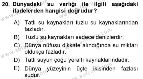 Hijyen ve Sanitasyon Dersi 2023 - 2024 Yılı (Vize) Ara Sınavı 20. Soru