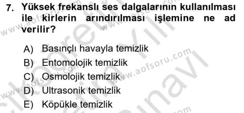 Hijyen ve Sanitasyon Dersi 2023 - 2024 Yılı (Vize) Ara Sınavı 7. Soru