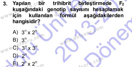Temel Veteriner Genetik Dersi 2013 - 2014 Yılı (Final) Dönem Sonu Sınavı 3. Soru
