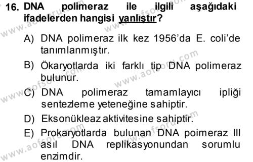 Temel Veteriner Genetik Dersi 2013 - 2014 Yılı Tek Ders Sınavı 16. Soru