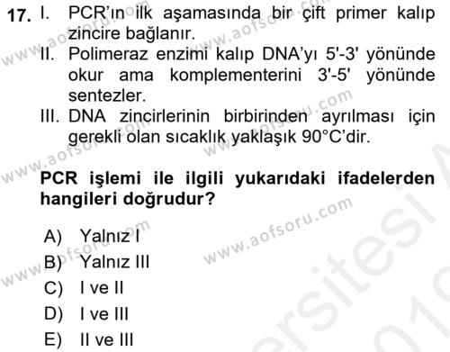 Temel Veteriner Genetik Dersi 2018 - 2019 Yılı (Final) Dönem Sonu Sınavı 17. Soru