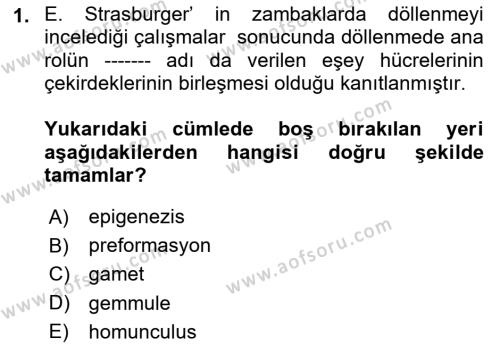 Temel Veteriner Genetik Dersi 2023 - 2024 Yılı Yaz Okulu Sınavı 1. Soru