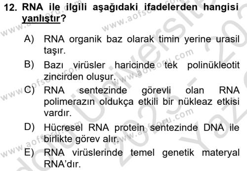 Temel Veteriner Genetik Dersi 2023 - 2024 Yılı Yaz Okulu Sınavı 12. Soru