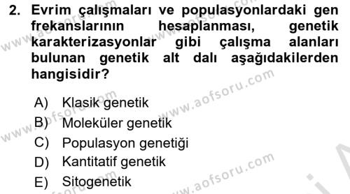 Temel Veteriner Genetik Dersi 2023 - 2024 Yılı Yaz Okulu Sınavı 2. Soru