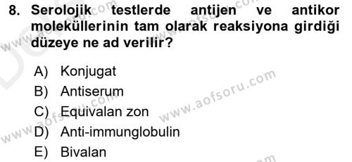 Temel Veteriner Mikrobiyoloji ve İmmünoloji Dersi 2017 - 2018 Yılı 3 Ders Sınavı 8. Soru