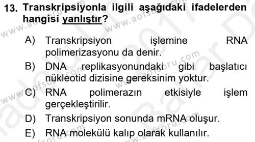 Temel Veteriner Mikrobiyoloji ve İmmünoloji Dersi 2017 - 2018 Yılı (Vize) Ara Sınavı 13. Soru