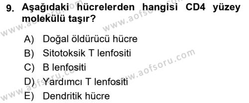 Temel Veteriner Mikrobiyoloji ve İmmünoloji Dersi 2017 - 2018 Yılı (Final) Dönem Sonu Sınavı 9. Soru