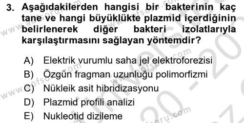 Temel Veteriner Mikrobiyoloji ve İmmünoloji Dersi 2020 - 2021 Yılı Yaz Okulu Sınavı 3. Soru