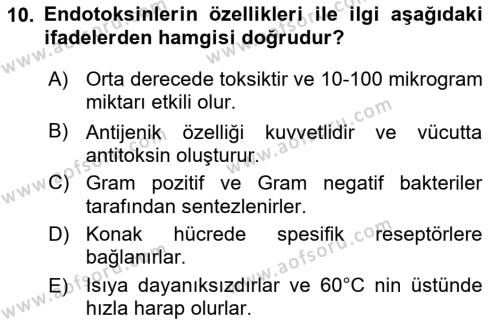 Temel Veteriner Mikrobiyoloji ve İmmünoloji Dersi 2021 - 2022 Yılı (Vize) Ara Sınavı 10. Soru