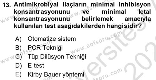 Temel Veteriner Mikrobiyoloji ve İmmünoloji Dersi 2021 - 2022 Yılı (Vize) Ara Sınavı 13. Soru