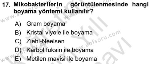 Temel Veteriner Mikrobiyoloji ve İmmünoloji Dersi 2021 - 2022 Yılı (Vize) Ara Sınavı 17. Soru