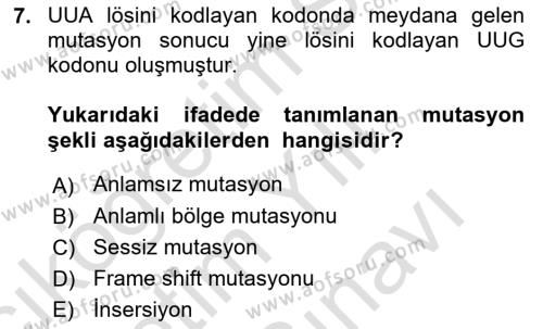 Temel Veteriner Mikrobiyoloji ve İmmünoloji Dersi 2021 - 2022 Yılı (Vize) Ara Sınavı 7. Soru