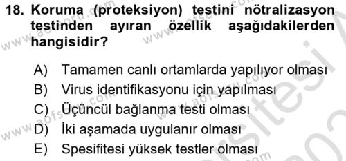 Temel Veteriner Mikrobiyoloji ve İmmünoloji Dersi 2021 - 2022 Yılı (Final) Dönem Sonu Sınavı 18. Soru