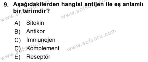 Temel Veteriner Mikrobiyoloji ve İmmünoloji Dersi 2021 - 2022 Yılı (Final) Dönem Sonu Sınavı 9. Soru