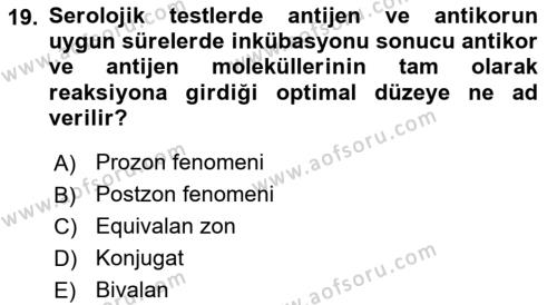 Temel Veteriner Mikrobiyoloji ve İmmünoloji Dersi 2021 - 2022 Yılı Yaz Okulu Sınavı 19. Soru