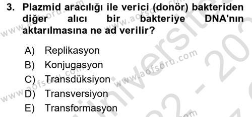 Temel Veteriner Mikrobiyoloji ve İmmünoloji Dersi 2022 - 2023 Yılı Yaz Okulu Sınavı 3. Soru