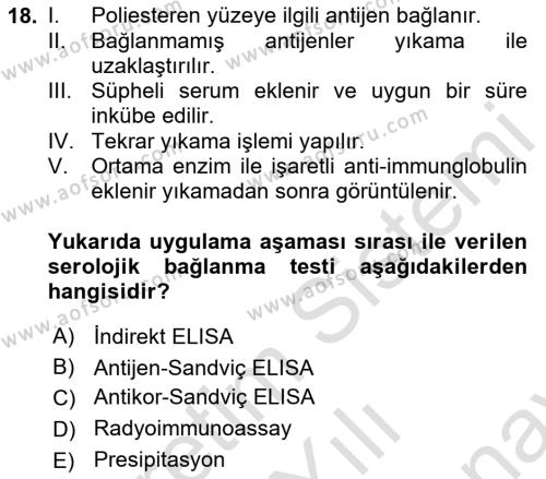 Temel Veteriner Mikrobiyoloji ve İmmünoloji Dersi 2023 - 2024 Yılı (Final) Dönem Sonu Sınavı 18. Soru