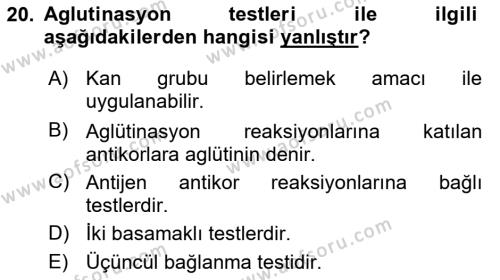 Temel Veteriner Mikrobiyoloji ve İmmünoloji Dersi 2023 - 2024 Yılı (Final) Dönem Sonu Sınavı 20. Soru