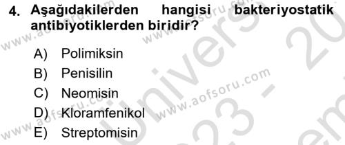 Temel Veteriner Mikrobiyoloji ve İmmünoloji Dersi 2023 - 2024 Yılı (Final) Dönem Sonu Sınavı 4. Soru